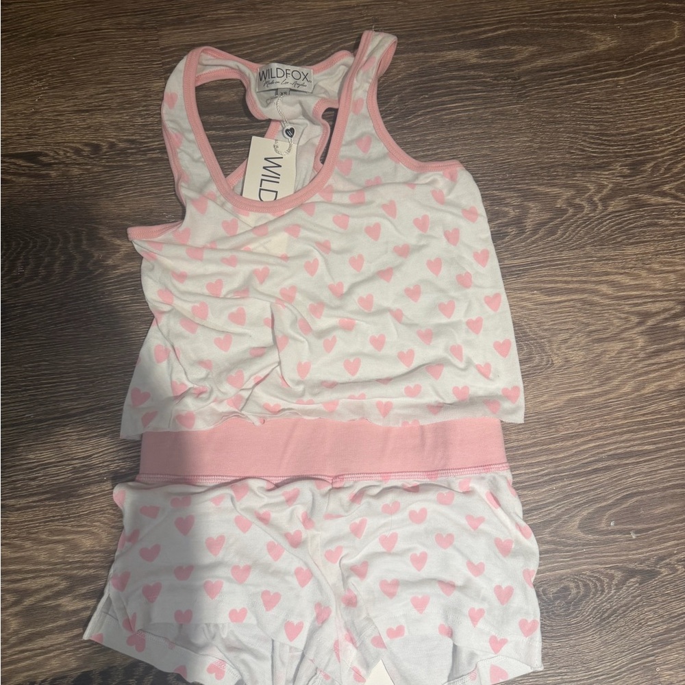 Wildfox White & Pink Heart Tank Top and Short Pajama Set